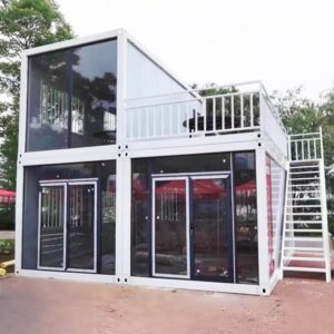 Casa container prefabbricata modulare da 20 piedi, casa flat-pack a due piani con parete in vetro, ufficio o villa personalizzata
